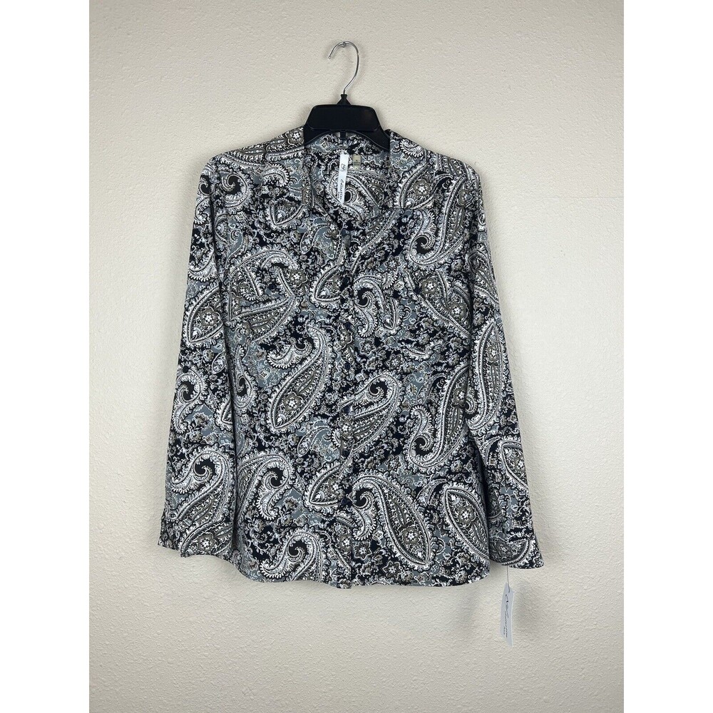 NWT NY Collection Womens Large Paisley Petite Button Down Shirt Blouse Top
